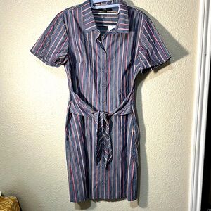 Maggy London Red White and Blue Collared Wrap Shirt Dress